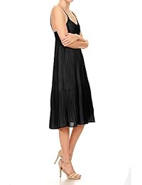 Anna-Kaci Womens sin mangas correa de espagueti plisada Midi Vestido