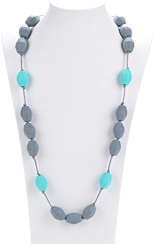 Mamaluna Stylish Silicone Samba Necklace Teether for mom to wear - Baby Teething Gum Massager Food Grade Silicone, BPA, PVC and Phthalate Free (dimgray)