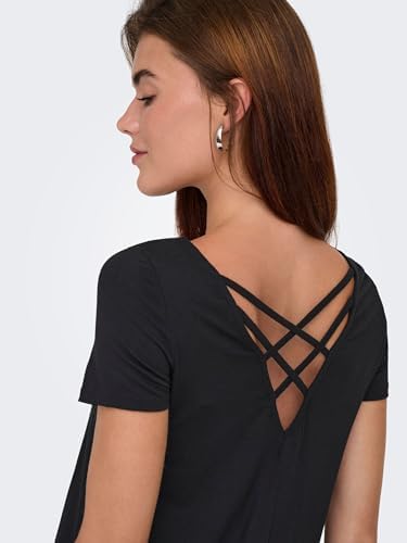 Damen Onlbera Back Lace Up S/S Dress JRS Noos, Black/AOP:Eggnog Leo, M
