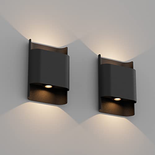 Klighten 2 x LED Wall Light 12W Outdoor Indoor IP65 Up Down Modern Aluminium Wall Lamp for Entrance Hallway Garden Hallway Warm White 3000K 700 Lumen Black
