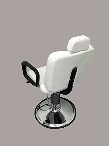 White Leather Reclining Hydraulic Barber Chair Styling Salon Work Station Shampoo (White)