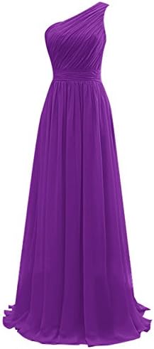 Vinvv One Shoulder Long Pleats Waist Bridesmaid Prom Dresses Purple Size 2
