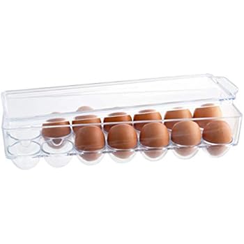 Homeries Stackable Egg Tray Holder (Holds 12 Eggs) for Refrigerator - Dozen Eggs Storage Container & Organizer with Lid - Protects & Keeps Fresh - Portable Plastic Egg Carrier. (1 Pack)