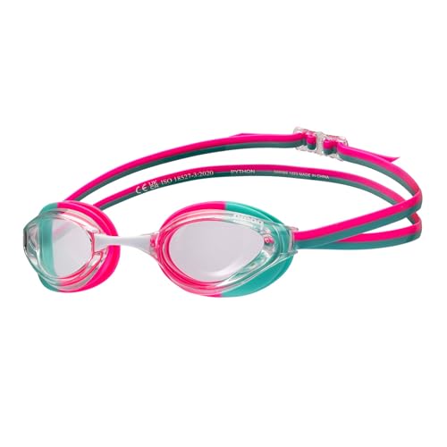 ARENA Unisex Adults Python Racing Swim Goggles for Men and Women Competitive Swimmers Anti-Fog Non-Mirror Lens Max Comfort Lap Swimming, Clear/Shocking Pink/Water