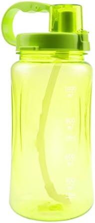 Lonni 1L Sports Water Bottles, Portable Wide Mouth Big Plastic Bottle Leakproof Space Cup Travel Mugs with Scale,Straw,Strap for Summer Outdoor Sports