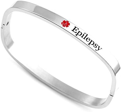 Epilepsy Medical Alert Stainless Bangle Bracelet 7 Inch