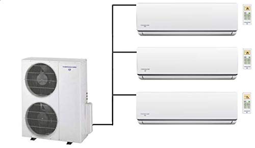 T3 Ductless Mini Split Tri 3 Zone 57,000 4.75 Ton 21 Seer 9k 24k BTU, 57000, White