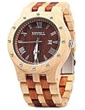 GBlife Bewell ZS - W109A Men Wooden Quartz Watch Round Dial Analog Handmade Wood Wristwatch (Maple and Red)
