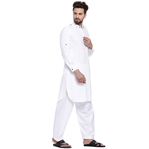 very me men white colour cotton pathani kurta salwar