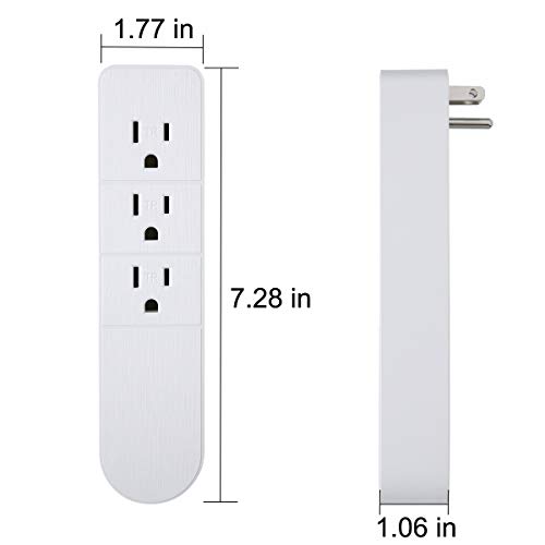 3-Outlet Power Strip Socket - 2 Pack, Power Travel Charging Station Outlet, Portable Power Socket 3 - Prong Plug Grounded Wall Outlet - White