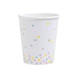Fire and Creme Hearts Foiled Paper Party Cups Gold and Pastel Colors 9 ounce - Pack of 8