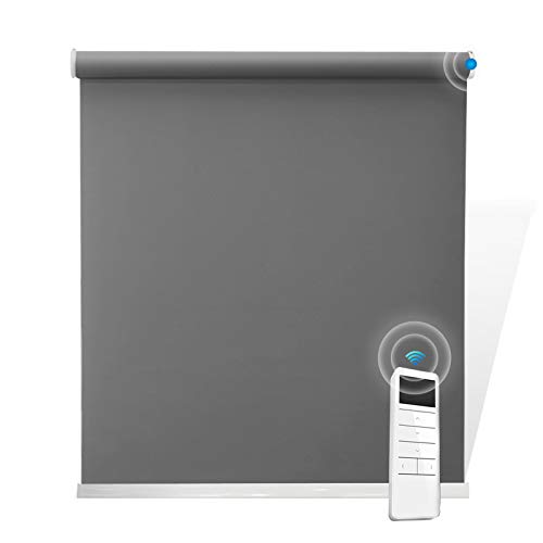 Motorized Blackout Window Shades, Dark Grey Window Blinds with Valance