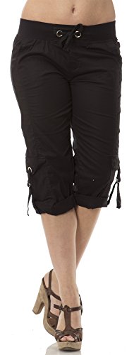 (26246R) Classic Designs Womens Stretch Poplin Cargo Capri With Drawstring Waist in Black Size: M