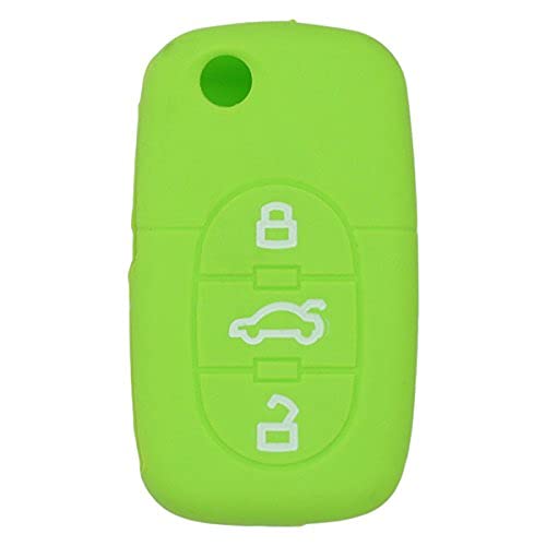 Fassport Silicone Cover Skin Jacket fit for AUDI 3 Button Flip Remote Key CV7821 Green