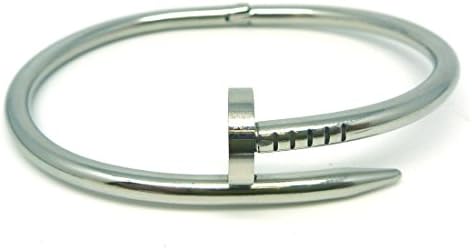 Stainless Steel Nail Style Love Bangle Bracelet Oval High Polish Silver , Fits 7.5inch Wrists