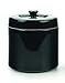 RSVP International Stoneware Grease Keeper with Lid & Stainless Steel Mesh Strainer, 6 Cup, Black