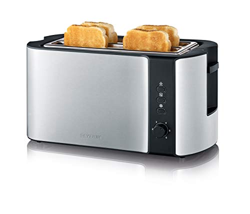 Severin Automatische Broodrooster, 2 Lange Sleuven, voor Maximaal 4 Broodschijven, 1.400 W, At 2590, Roestvrij Staal, Zwart,Multi-kleuren