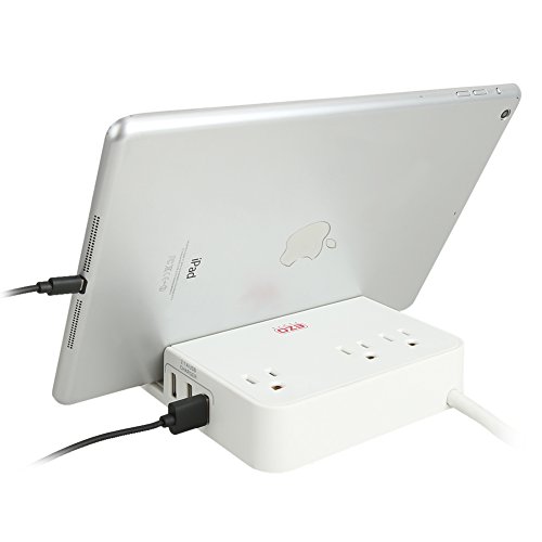UL-LISTED-Charger-Station-EZOPower-Desktop-Charging-Power-Strip-Surge-Protector-with-3-AC-Outlets-3-USB-Port-63A-and-Built-in-Phone-Tablet-Holder-Stand-Slot-for-iPhone-iPad-Tablet-White
