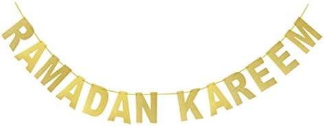 Ramadan Kareem and Eid Mubarak Glitter Silver Golden Letters Hanging Banners Islamic Muslim Eid Festival Party Decoration (A)