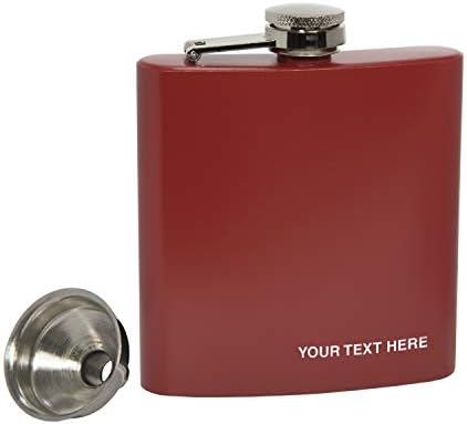 Grab A Smile Gift Box with 6 oz Stainless Steel Red Hip Flask with Funnel - Personalized Engraved Gift for Men, Custom Wedding Gift - Monogrammed Silver Text