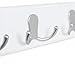 BirdRock Home Dual Hook Coat Rack | 4 Dual Hooks | Wall Mounted Hat Key Rack Rail | Satin Nickel Hooks | White Pine Bathroom Rail