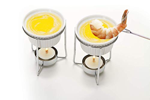 Prepworks by Progressive Ceramic Butter Warmer Set, Fondue Warmer, 2 Tea Lights Included, Chrome Wire Stands, Dishwasher Safe - Set of 2 (Renewed)