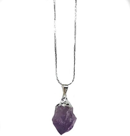 Purple Gemstone Point Pendant Necklace Silver Geode Irregular Stone Shape Druse (Gemstone Point Silver)