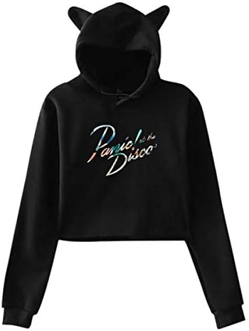 Panic at The Disco XXL Women's Long Sleeve Letter Print Sweatshirt Crop Top Hoodies Black
