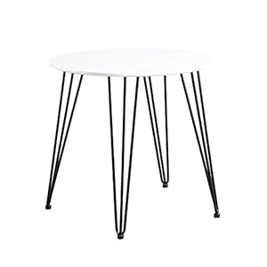 DORAFAIR Scandinavische Stijl Ronde Eettafel met Zwart Ijzeren Poten,Eetkamer/Woonkamer/Kantoormeubilair, Witte
