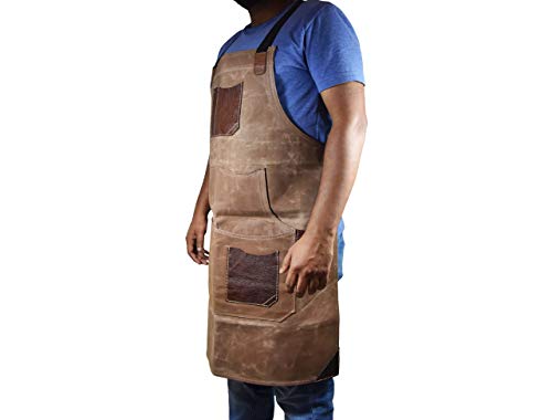 One Size Fits All Leather Utility Apron | Adjustable Cross-Back Straps | Multi-Use Shop Apron With Tool Pockets By Aaron Leather (Black) - Thumbnail 3