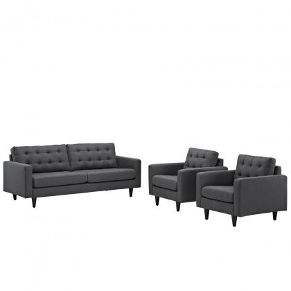 LexMod Empress Sofa and Armchairs Set of 3 in Gray