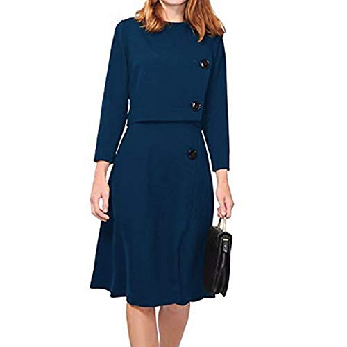 Clearance!HOSOME Women Knee-Length Top Women's Autumn Fashion Solid O-Neck Wrist Sleeve Button Skirt Suit