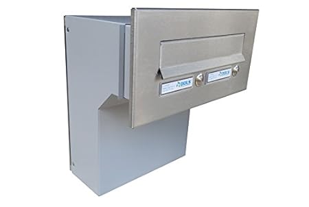 F-04 Edelstahl Mauerdurchwurf Briefkastenanlagemit zwei Klingeln und 2 Namensschildern (variable Tiefe) - LETTERBOX24.de