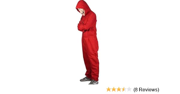 red jumpsuit with hood