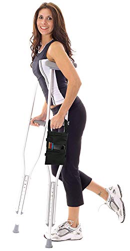 Crutch Bag Pouch - Accessory Tote for Crutches Provides Easy Hands-Free Access with Crutch Handle Covers Included for Men or Women - Black Color and Lightweight Design