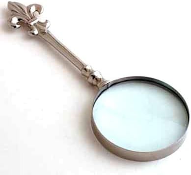 Nickel 8 1/2"L Magnifying Glass with Fleur de Lis, One Piece 4116B
