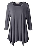 Lanmo Women Plus Size 3/4 Sleeve Tunic Tops Loose Basic Shirt (2X, Deep Gray)