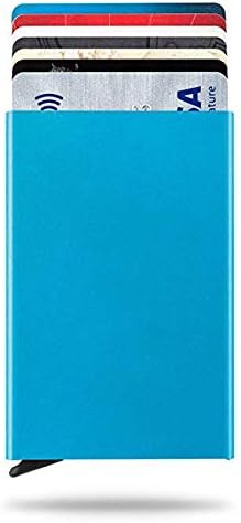 MEKEET Credit Card Holder Wallet with RFID Blocking Aluminum Pop-up Card Wallet ,Minimalist Slim Metal Card Wallet Holds Up to 6 Cards for Men and Women (Blue)