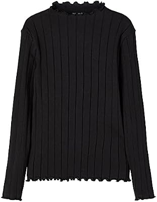 Nkfnoline Ls Slim Top Noos T-Shirt à Manches Longues, Noir, 134 cm-140 cm Fille