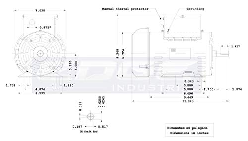 5 HP SPL Compressor Motor Electric 56 Frame Single Phase 3455 rpm, 5/8" Shaft - Thumbnail 7