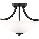 Generation Lighting 7716502-112 Geary Small Two - Light Semi-Flush Convertible Pendant Hanging Modern Fixture, Midnight Black