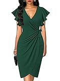 oten Women's Sexy V Neck Work Bodycon Dress Ruffle