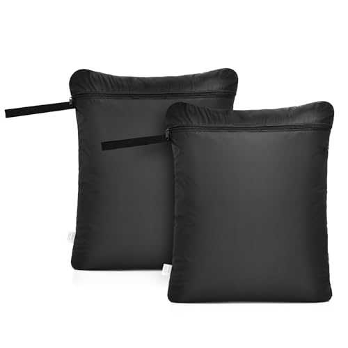 OTraki 2 Pezzi Impermeabili per il Bagnato, 50x60cm Wet Bag con Zip Tessuto Oxford, Set Riutilizzabile con Cerniera,Biancheria Sporca Viaggio con Zip per Sportiva Gym Asciugamani Nero