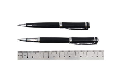 Jofelo Luxury Metal Pen Set Black Silver | Smooth & Elegant Executive Ballpoint Rollerball Writing Pens & Refills | Signature Weight & Balance | Best Fancy Gift for Professional Writers, Men Women