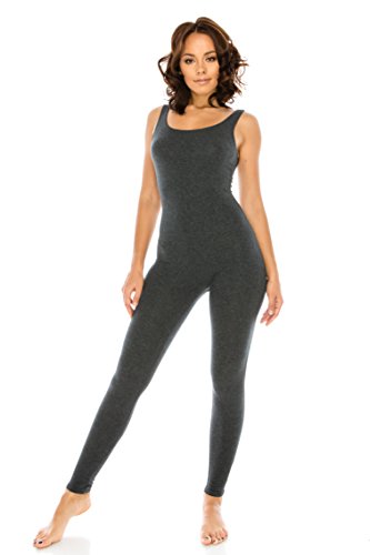 CNC STYLE Women Active Plus n Regular Size Cotton Stretch Scoop Neck Sleeveless Tank Yoga One Piece Jumpsuit Unitard Bodysuit (Small, Charcoal) - Thumbnail 2