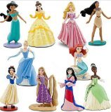 Disney Princess Exclusive 10 Piece Deluxe Figurine Set Aurora, Ariel, Jasmine, Snow White, Tiana, Cinderella, Mulan, Pocahontas, Belle Rapunzel