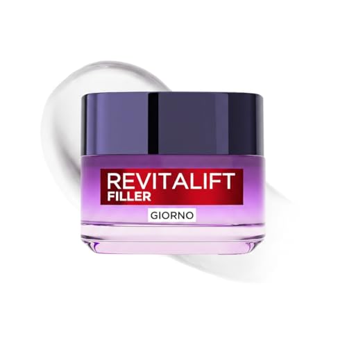 L'Oréal Paris Crema Viso Giorno Revitalift Filler, Per Tutti i Tipi di Pelle, Azione Anti-Rughe, Pelle Rimpolpata a Lungo, con Acido Ialuronico Concentrato, 50 ml