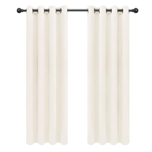 Easy-Going Blackout Curtains for Bedroom, Solid Thermal Insulated Grommet and Noise Reduction Window Drapes, Room Darkening Curtains for Living Room, 2 Panels(52x84 in,Ivory)