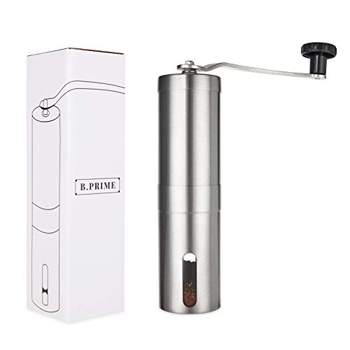 B.PRIME Manuelle Kaffeemühle mit Keramikmahlwerk – Hand-Kaffeemühle aus Edelstahl mit stufenloser Einstellung des…