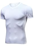 Lavento Men's Cool Dry Compression Shirts V-neck Short-sleeve Workout T-Shirts (1 Pack-V neck White,X-Large)